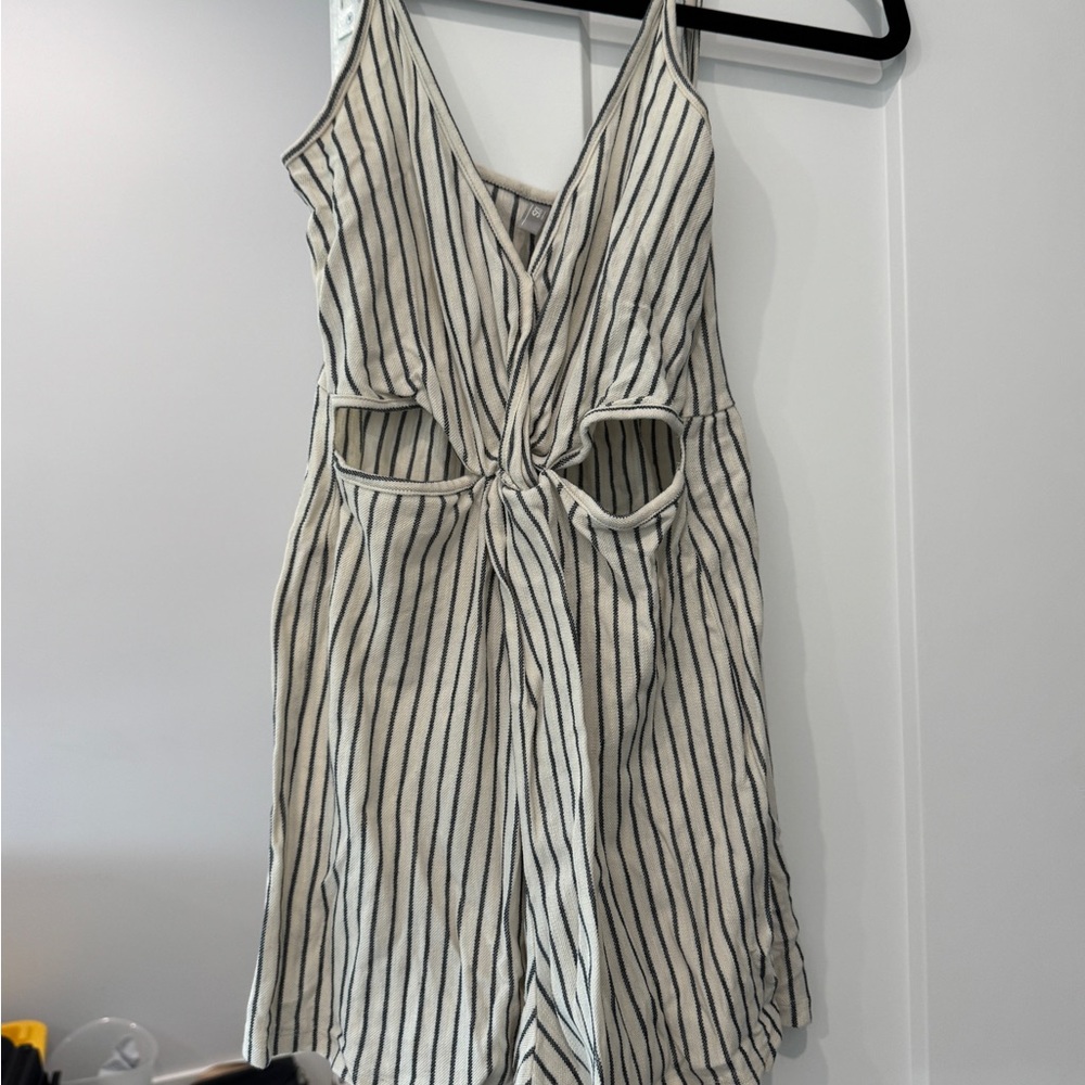 Striped Sleeveless romper with holes